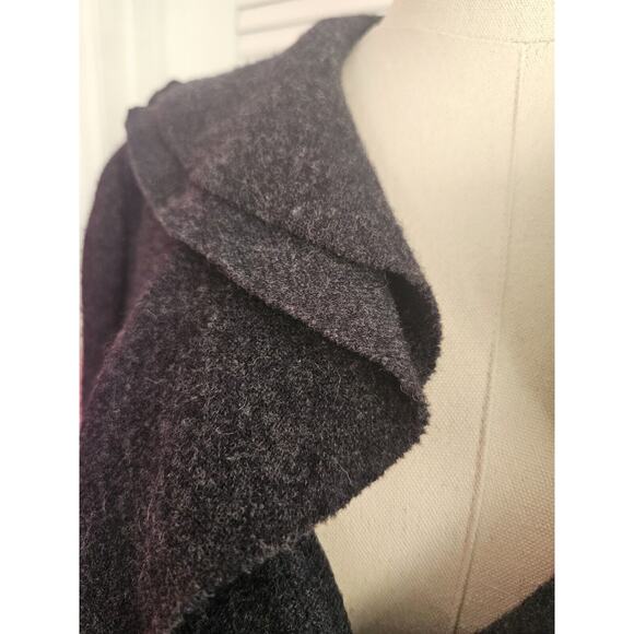 Katherine Barclay Grey 100% Wool Ruffled Collar Wrap Around Cardigan Medium M‎ - Picture 6 of 7